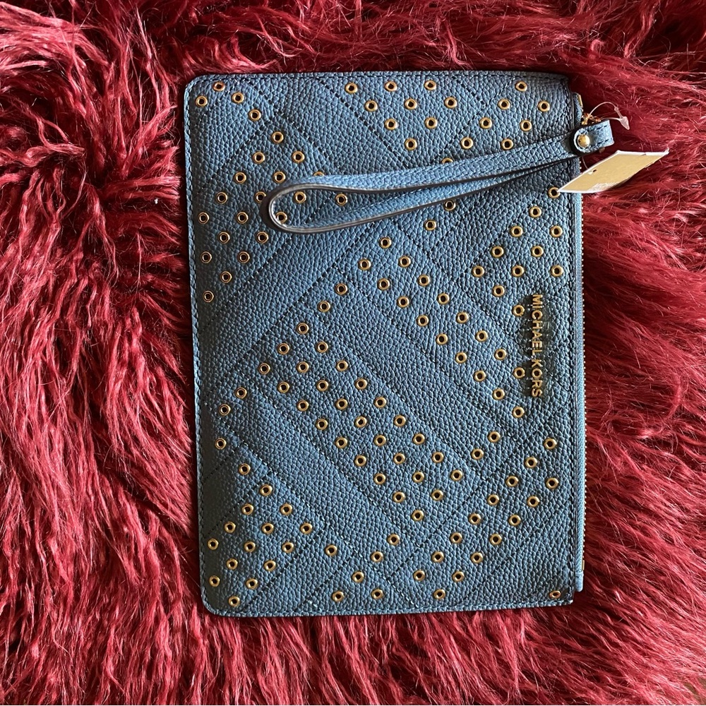 NWT Michael Kors XL Jet Set Travel Zip Clutch in Blue